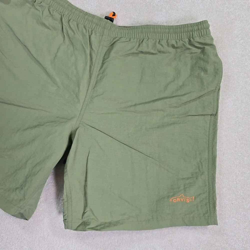 Orvis Lined Nylon Shell Fishing Shorts Men's L Olive Green Drawstring Pockets